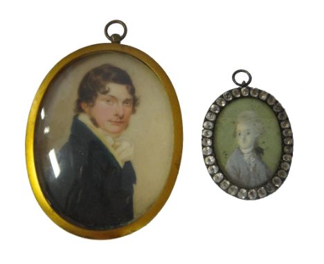 Early 19th century, English School, portrait miniature on ivory of a Captain Kelso of Dunkeith, wearing a blue coat, yellow w