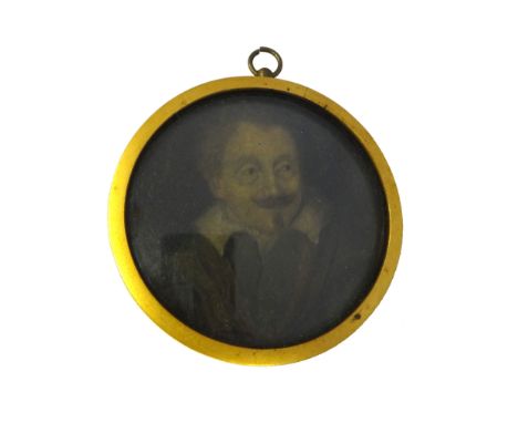 Early 17th century Continental School, portrait miniature on copper of a gentleman, circular, numbered 15 on the reverse, 5.4