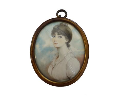 Late 18th century, English School, circa 1800 in the manner of Richard Cosway, portrait miniature on ivory of Ellen Leslie né