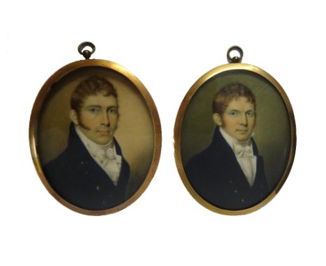 In the manner of Sampson Towgood Roch (1759-1847), Irish portrait miniature on ivory of a young gentleman with sideburns, wea