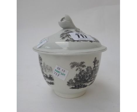 A group of Worcester porcelain, 18th century, comprising; a sugar bowl and a cover, circa 1760, the bowl printed in black wit