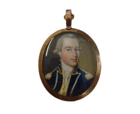 Attributed to John Ramage (c. 1760-1821), portrait miniature on ivory, possibly of Robert Purvis RN, wearing a blue uniform, 