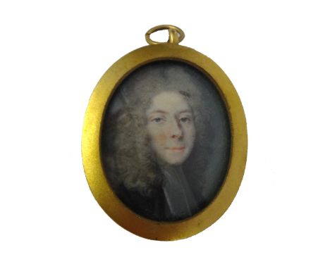 French School, circa 1700, portrait miniature on ivory of a cleric member of the Kelso family, with a full bottomed wig, numb