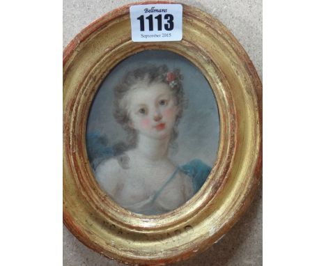 French School (18th century), Portrait of a lady, oil on board, oval, 11.5cm x 8.5cm.