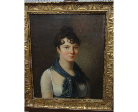French School (19th century) Portrait of a Lady, oil on canvas, indistinctly signed, 61cm x 50cm. 