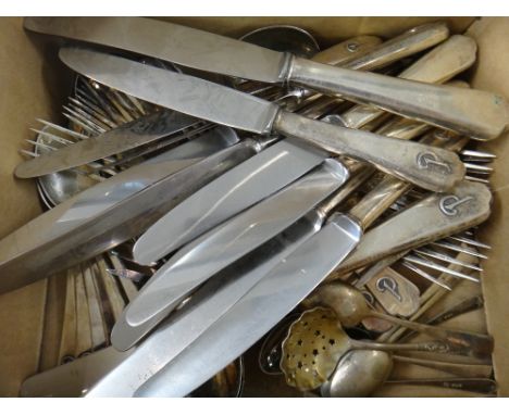 A German 800 standard part table service, comprising; six table forks, five dessert spoons, two twin pronged forks, a serving