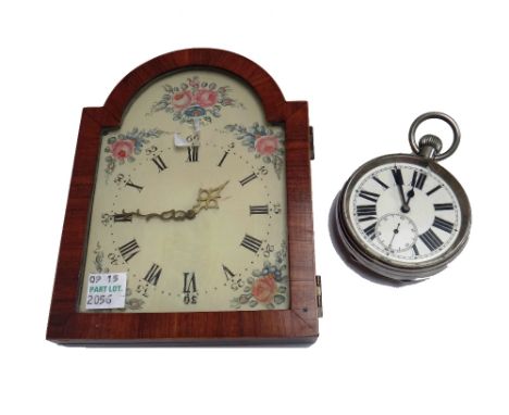 A Goliath eight day Atlas watch in a white metal case, 6.8cm diameter, and a decorative wall clock in the form of a longcase 