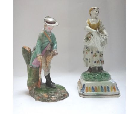 A quantity of 18th and 19th century ceramics, including; a Höchst Damm pottery figure, a Wedgwood figural majolica salt, a pe