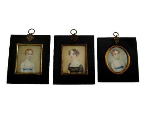 Late 18th century, English School, a group of three portrait miniatures on ivory of three sisters - Sarah Annie Bland (d 1823