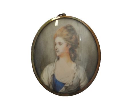 Late 18th century, English School, portrait miniature on ivory of Mrs Catherine Letitia Foster nee Leslie, with auburn hair d