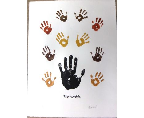 Nelson Rolihlahla Mandela (1918-2013), Coloured Left Hand, colour lithograph, signed and numbered 432/500, unframed, 66cm x 5