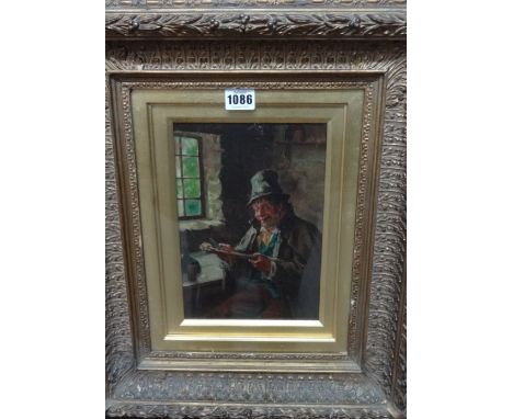 Erskine Nicol (1825-1904), An old man whittling a stick, oil on board, signed, 25cm x 16cm.