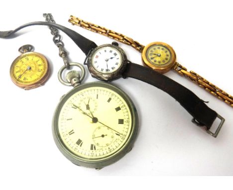 A lady's 9ct gold circular cased wristwatch, on an expanding bar link bracelet, with a snap clasp, import mark London 1923, a