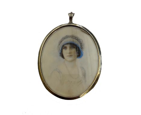 An early 20th century portrait miniature on ivorine in a silver miniature frame, London 1910 image 7cms high; and seven assor