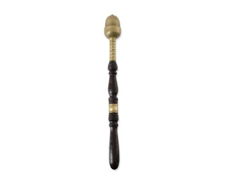A WILLIAM IV HARDWOOD, POSSIBLY LIGNUM VITAE, AND BRASS MOUNTED TIPSTAFF DATED 1831 The acorn finial above a turned shaft bea