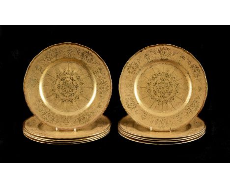 A SET OF TEN MODERN ROYAL WORCESTER TOOLED GILT PLATESPrinted gilt marks27cm diameterCondition Report: No serious damage issu