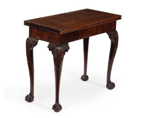 A GEORGE II MAHOGANY CONCERTINA ACTION FOLDING CARD TABLE PROBABLY IRISH, MID 18TH CENTURY The hinged top opening to a baize 