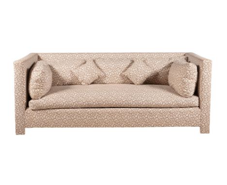AN UPHOLSTERED SOFALATE 20TH CENTURYWith integral back and square ends77cm high, 202cm wide, 93cm deep Provenance: Property o