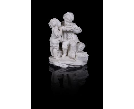 A SEVRES BISCUIT PORCELAIN FIGURAL GROUP, 'LES GOURMANDS' OR 'LES BUVEURS DE LAIT' FROM THE MODEL BY ÉTIENNE-MAURICE FALCONET