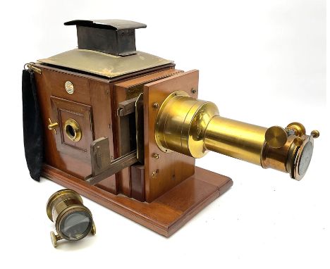 Victorian brass and mahogany 'Model C Challenge' magic lantern projector by J. Lizars, with long and short lenses, bears inse