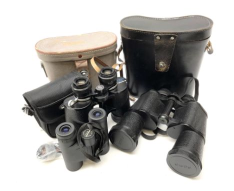 Pair of Russian USSR 6NU 7 x 50 binoculars with two pairs of light filters no.N82004148; pair of Bushnell Banner 7-12 x 35 zo