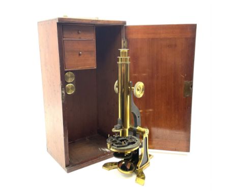 19th century Henry Crouch lacquered brass and black monocular microscope inscribed 'H. Crouch 51 London Wall London 476' with