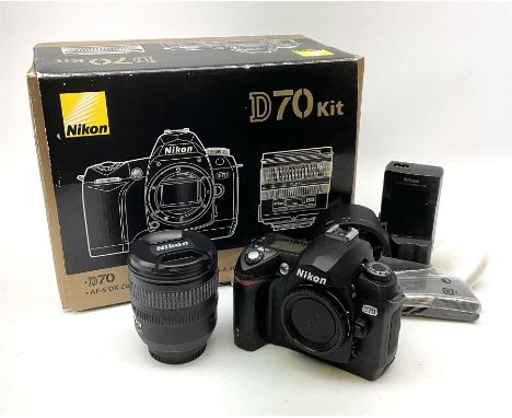 Nikon D70 Kit with AF-S Zoom Nikkor 18-70mm f/3.5~4.5G lens, original accessories, instruction manuals, warranty and boxClick