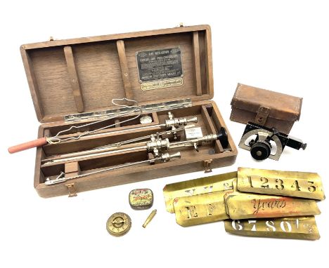 WW2 WRP Mk.5 pocket artillery clinometer No.7006, in original calf leather pouch L12cm; The McCarthy Fabrolique Pan Endoscope