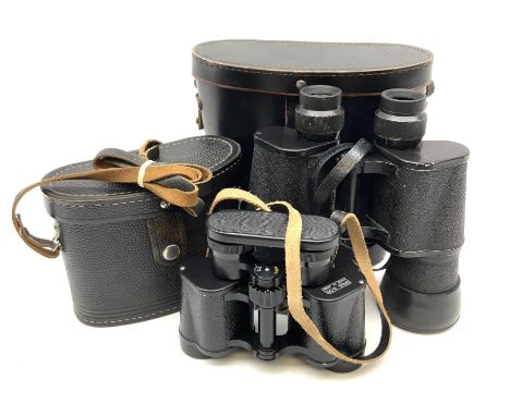 Pair of Russian USSR 6NB 7 x 50 binoculars no.322195 in carrying case; and pair of Russian USSR 6NU5 8 x 30 binoculars with l