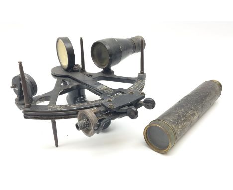 Henry Hughes &amp; Son 'Husun' black finished brass sextant marked H (broad arrow) O No.287 W29cm; and a 19th century Harris 