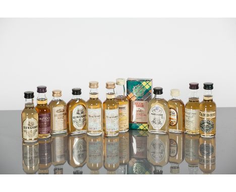 MINIATURE SELECTION (12)
The Balvenie 10 y/o (40% vol), Glen Mhor 8 y/o (40% vol), Isle of Jura 8 y/o (40% vol), Gllen Grant 