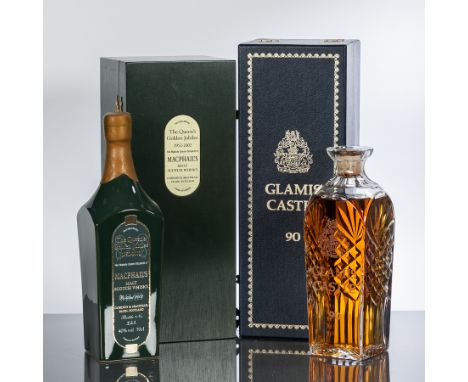 GLAMIS CASTLE 90 DECANTER
Blended Scotch Whisky. Bottle No 798. in presentation box (bottle size)
MACPHAILS THE QUEENS GOLDEN