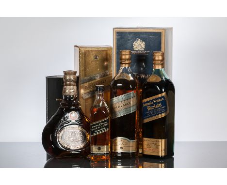 JOHNNIE WALKER BLUE LABEL 
Blended Scotch Whisky. Bottle No. V 23261 JW. 70cl, 40% volume, in carton. 
JOHNNIE WALKER GOLD LA