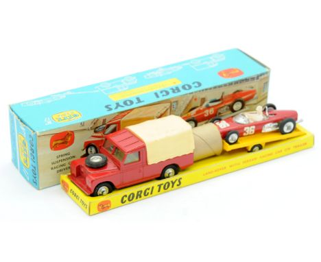 Corgi GS17 Gift Set comprising of Land Rover - red, cream plastic canopy, lemon interior, silver trim, spun hubs, Ferrari Rac