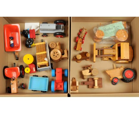Kiddicraft, Hobby's, Caesarcraft and other assorted wooden Tractors, some with Trailers - British examples include a Caesarcr
