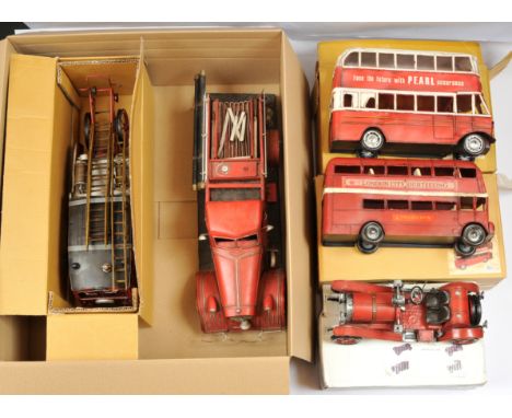 Indian made large scale metal car and bus models, similar to tinplate, modern issue, designed to look old, smallest 12"/30cm 