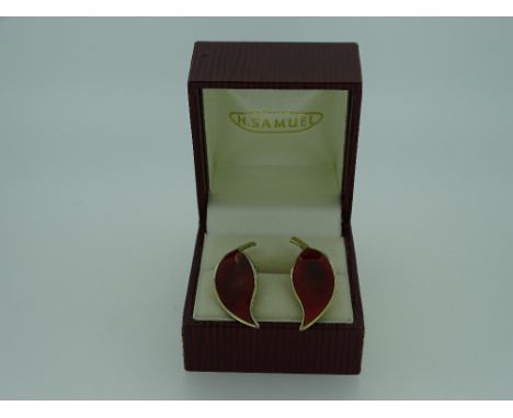 DAVID ANDERSEN NORWEGIAN SILVER GILT &amp; RED ENAMEL CLIP-ON EARRINGS, a pair