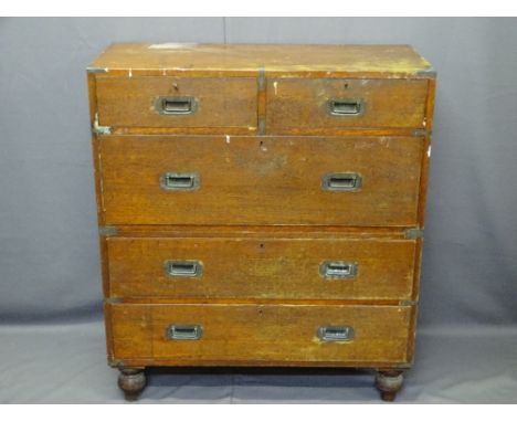 VINTAGE MAHOGANY MILITARY/CAMPAIGN TWO PART STYLE CHEST of two short over three long drawers having inset pull handles, brass