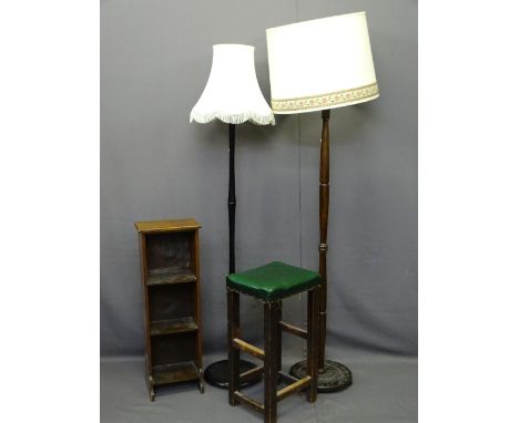 VINTAGE FURNITURE PARCEL - four items to include a small mahogany three shelf bookcase, a high stool with rexine seat and two