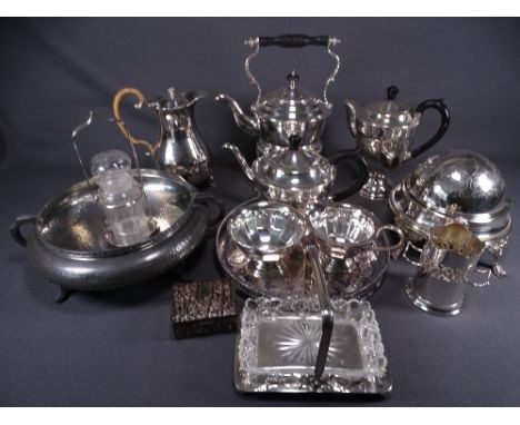 ELECTROPLATE - good box of mixed electroplate including spirit kettle, coffee pot, four piece tea and coffee service ETC