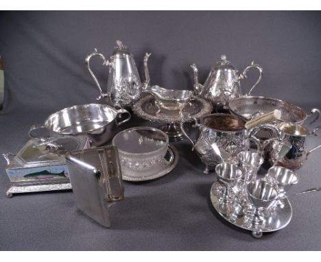 MIXED ELECTROPLATE, a parcel, including a three piece tea service, sardine dish, egg cup set and cigarette case ETC