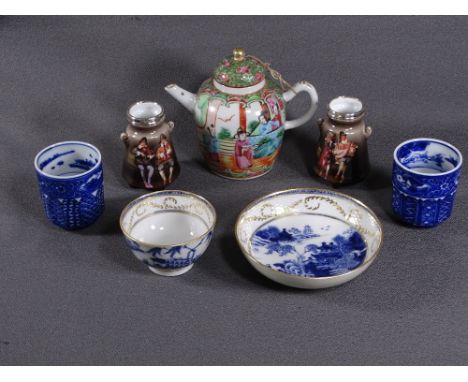 ORIENTAL &amp; CONTINENTAL - a neat globular Famille Verte Oriental teapot and domed lid, a pair of glazed late vintage Orien