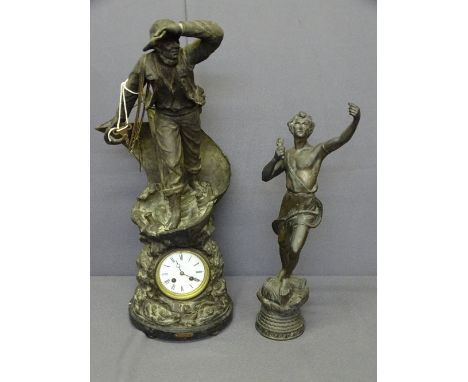 EIGHT DAY STRIKING MANTEL CLOCK entitled 'Rescue', the case in the form of a sailor on his boat seeking assistance and a Spel