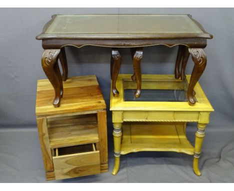 OCCASIONAL TABLES, a mixed quantity including a glass topped coffee table set with tooled leather effect top inserts, a light