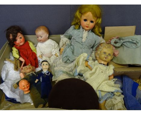 PUPPET DOLL and a parcel of mixed construction dolls including an Armand Marseilles, all in original authentic clothing