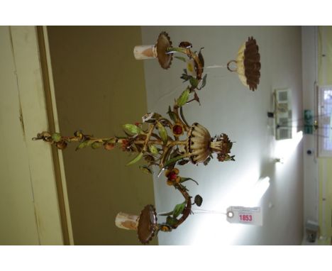A painted metal three branch ceiling light. 