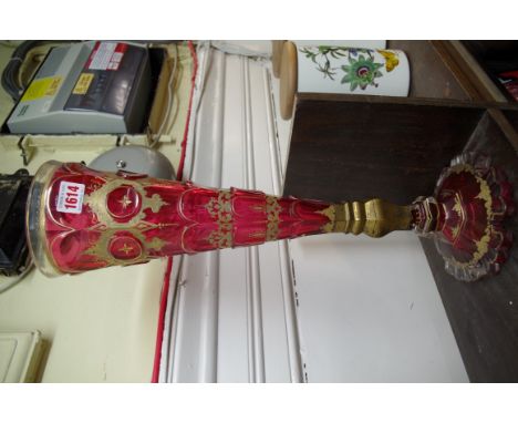 A 19th century Bohemian ruby stained and gilt decorated large vase, 48.5cm high. Condition Report: Good overall.  Has had res