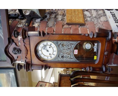 A Vienna style walnut wall clock, 85cm high.