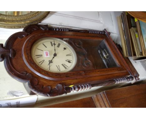 A late 19th century walnut and inlaid wall clock, 88cm high.