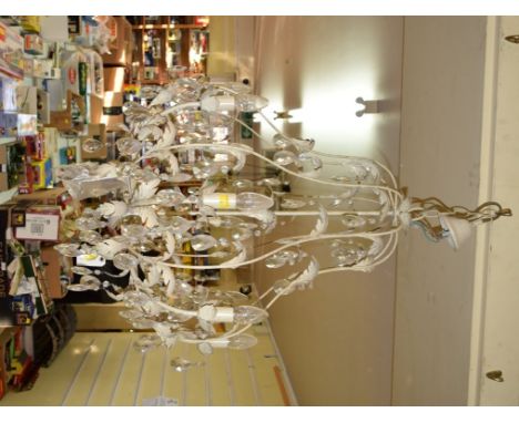 A contemporary painted metal and glass drop ceiling light.